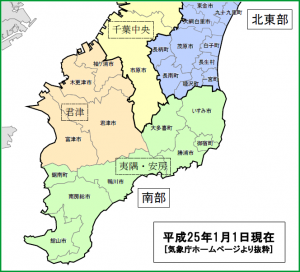 千葉県天気予報発表区域図 (抜粋)