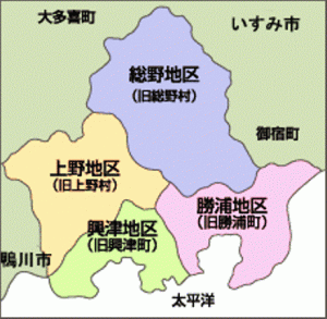 勝浦市の地区割りマップ