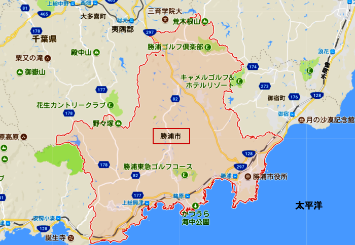 勝浦市の全域マップ