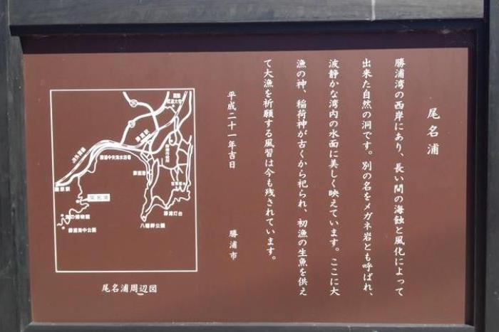 尾名浦 (めがね岩) のガイド板