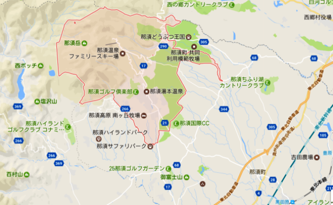 那須町湯本地区の地域マップ